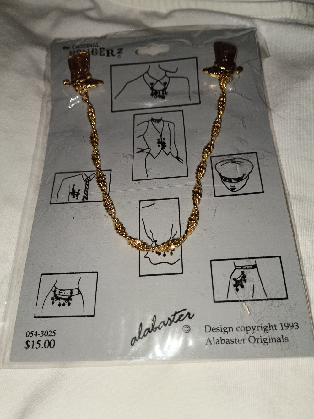 Vintage Gold Tone Western Collar Clip/Sweater Chain 90s Deadstock NWT